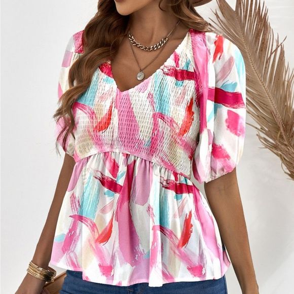 Floral Babydoll Blouse - Light Pink - Picture 4 of 4